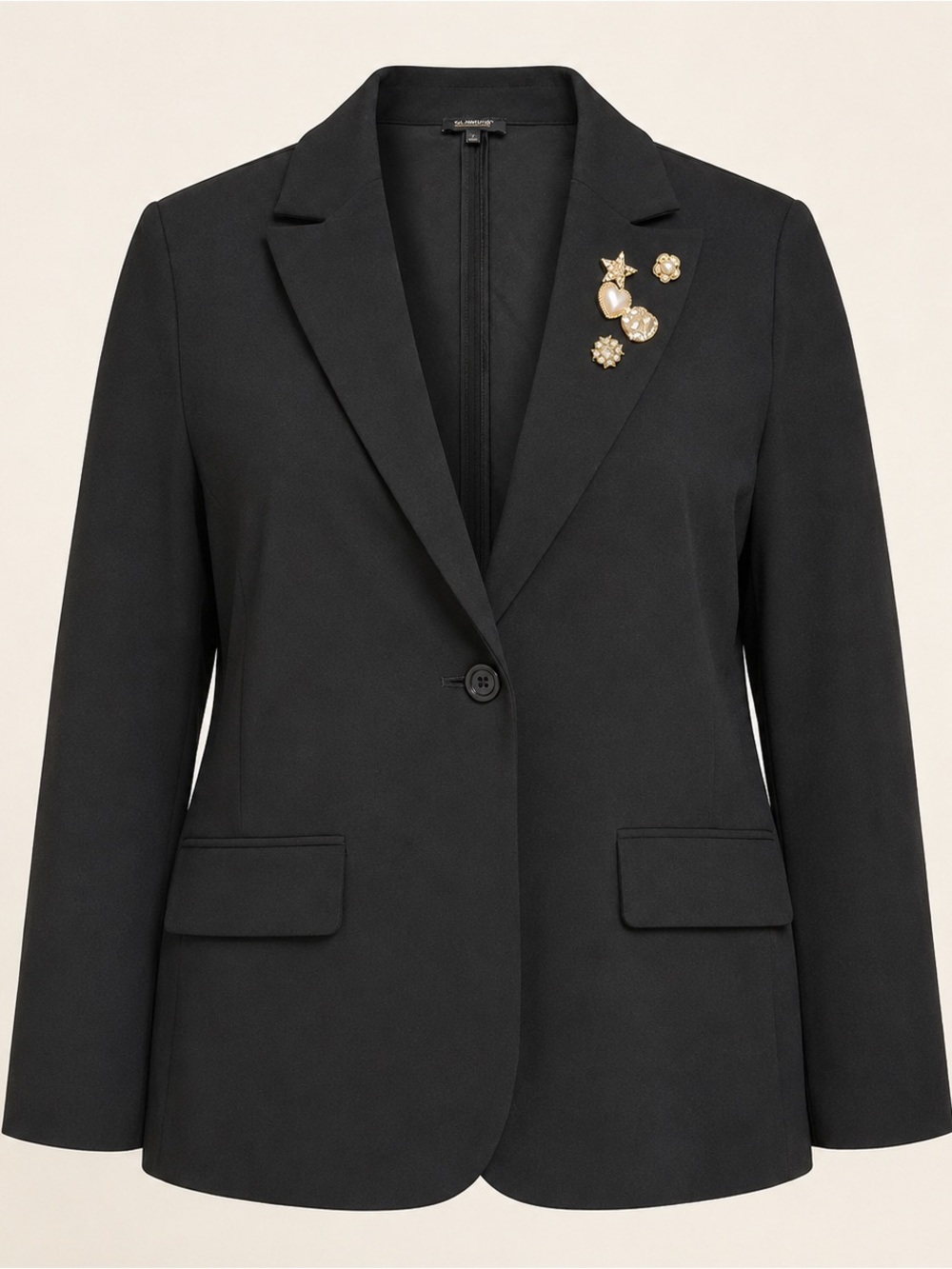 Glamour NWT Black Gold Pearl Brooch One Button Blazer Plus Size 1X